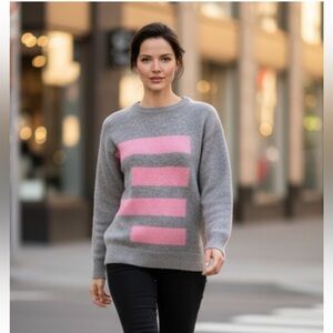 MACKINNON OF SCOTLAND Sweater Pullover Wool Lambswool Angora Gray Pink